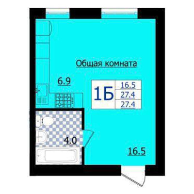 Цветная планировка однокомнатной квартиры 27,4 м²