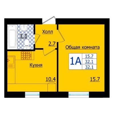 Цветная планировка однокомнатной квартиры 32,1 м²